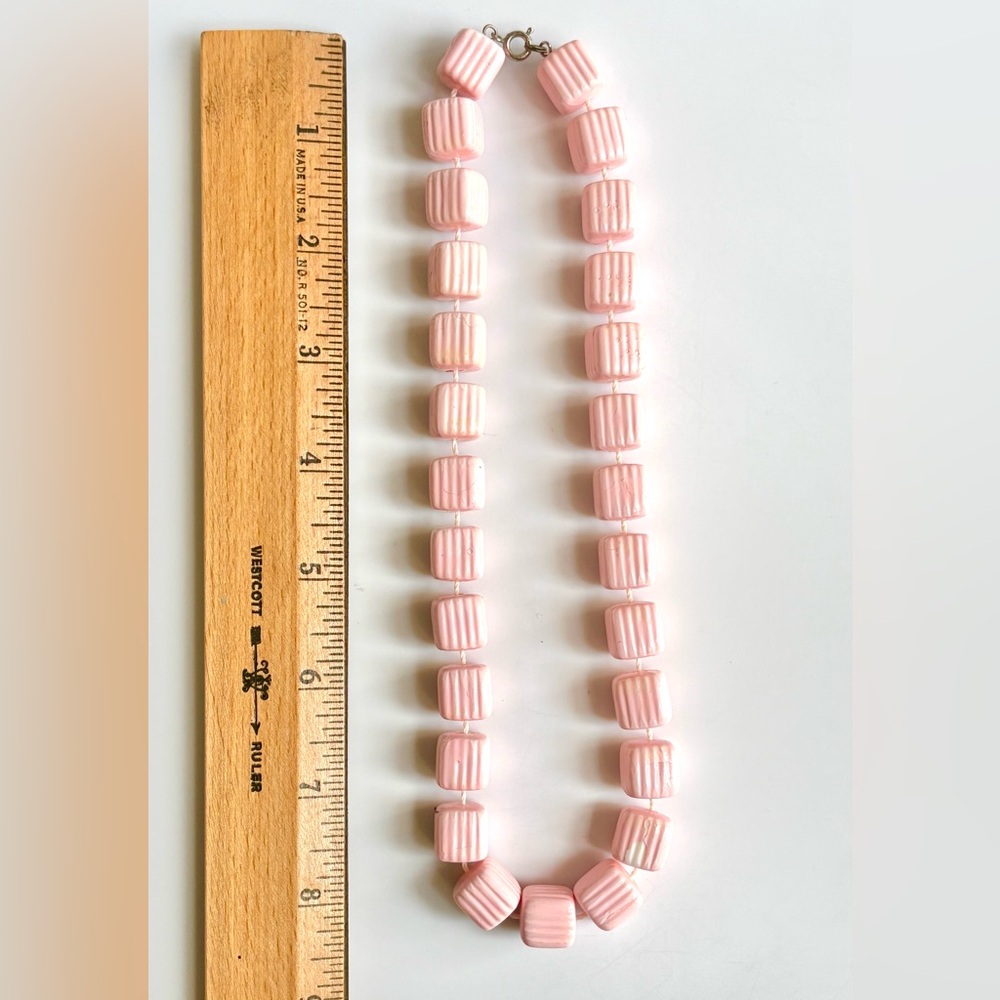 Vintage Pink Square Beaded Necklace